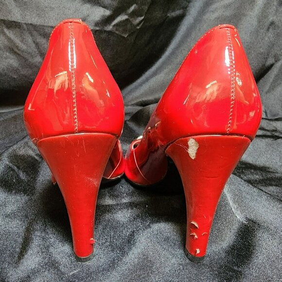 BCBGirls Red Peep Toe Heels Size 7.5 | 4 Inch High Heel Pumps Classic Dress Shoe - Picture 4 of 8